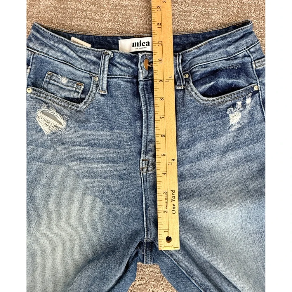 Mica Denim Jeans Womens 25 Blue Straight Leg Distressed Raw Hem High Rise‎